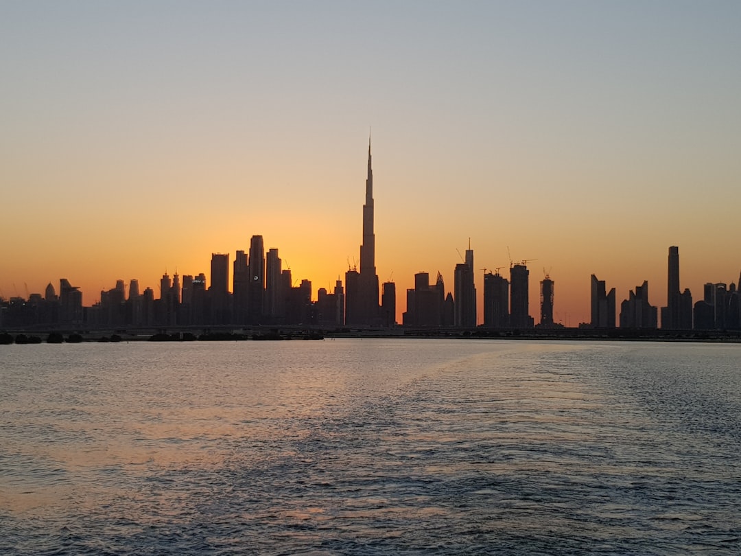 Dubai skyline at sunset holiday destination